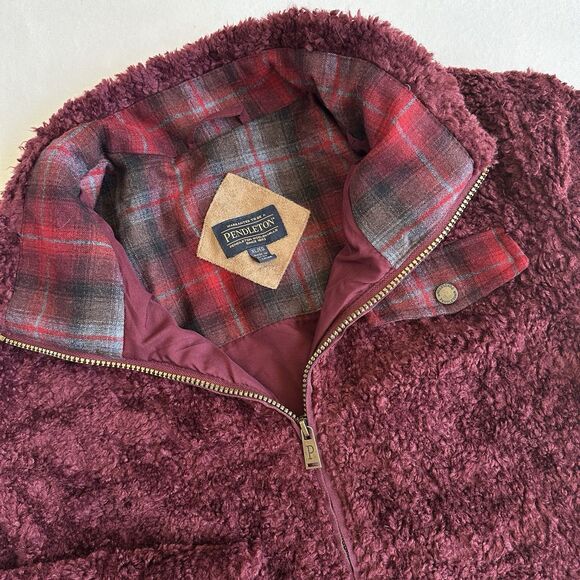 Pendleton Sherpa Jacket Womens XL Full Zip Lined Wool Blend Outdoor Burgundy - Picture 2 of 8